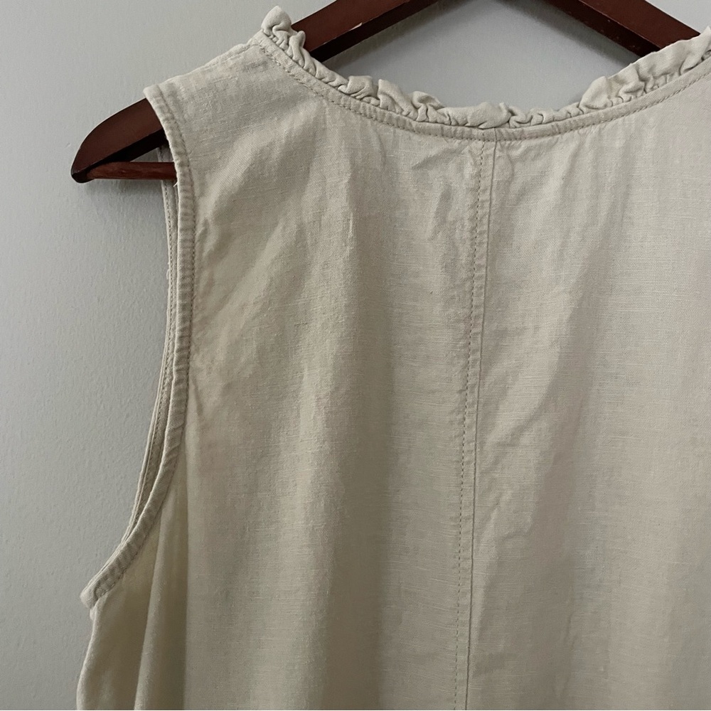 Sleeveless Linen Blend Neutral Cream Beige V-Neck Shift Dress w/ Pockets Large - Picture 8 of 15